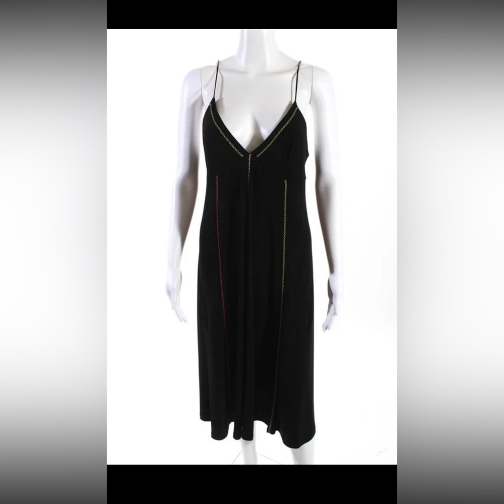 Zara Womens Stitch-Trim Slip Midi Dress Black Size Medium